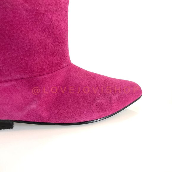 Vintage 80s | Maximalist Tiered Suede Thigh High to Ankle Boots Pink Fuchsia Red - Picture 9 of 16